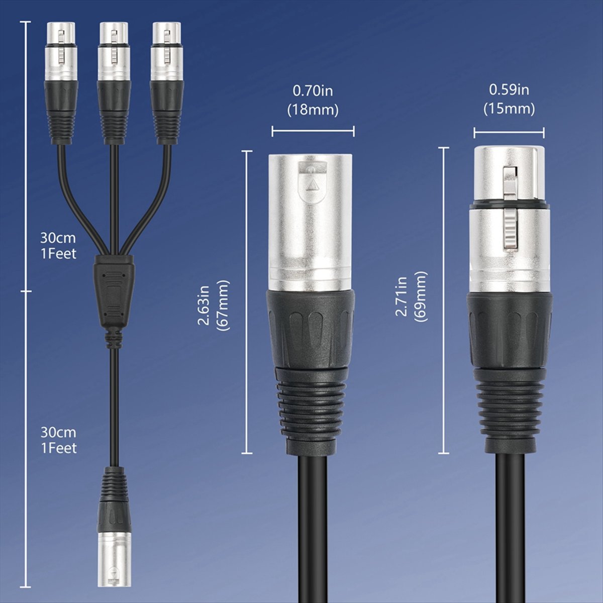Audio Splitter Y - (PQWN) 3Pin XLR Male to 3