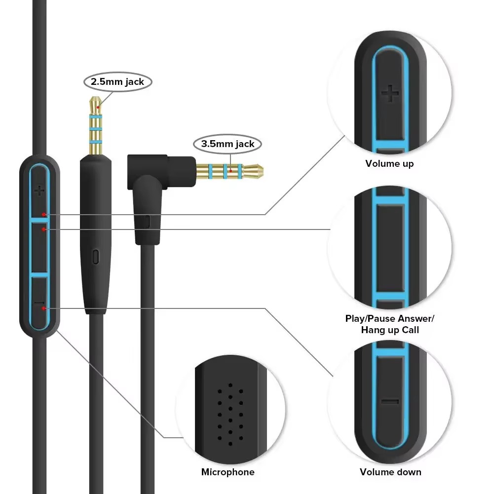 2.5mm to 3.5mm Audio Cable For - Wired Earphone Mic 评论和价格